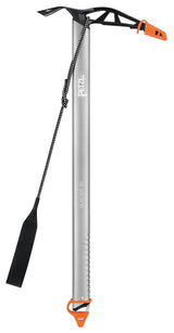 Petzl Glacier Linkin Ice Axe Gray - Front with Protective Caps and Leash