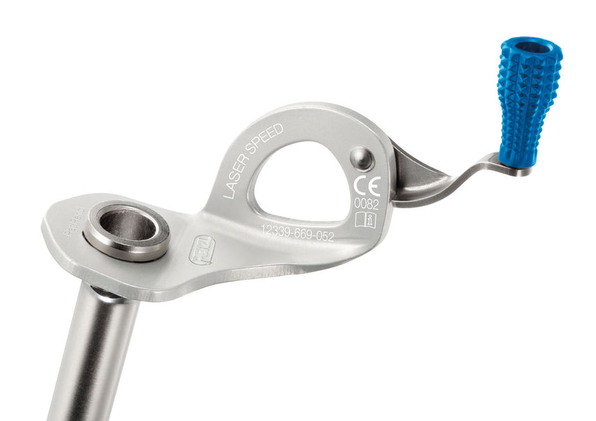 Petzl Laser Speed Ice Screw 17cm Blue - Ergonomic aluminium hanger with integrated crank