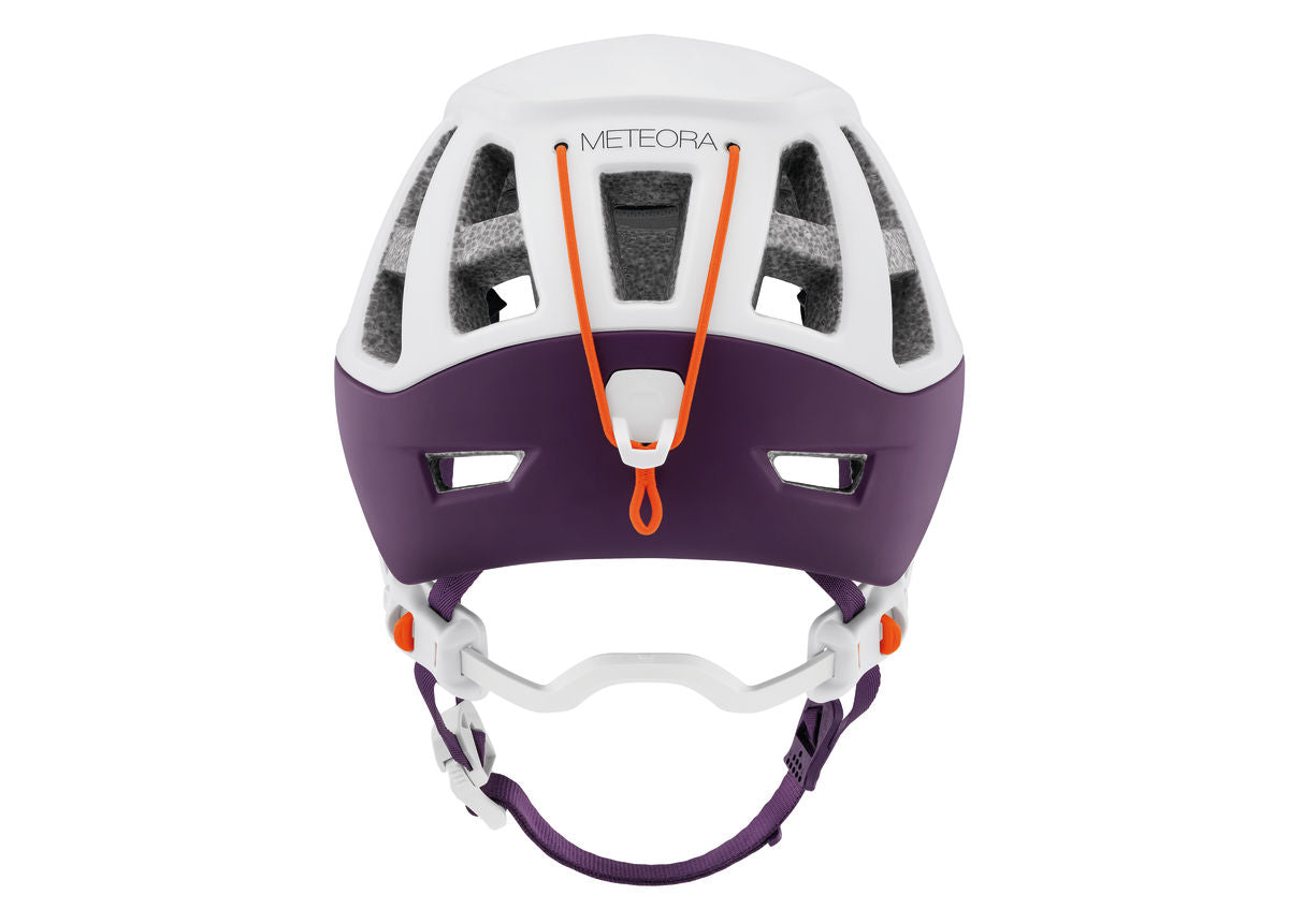 Petzl Meteora Women's Helmet White/Violet - Back View with String Attached