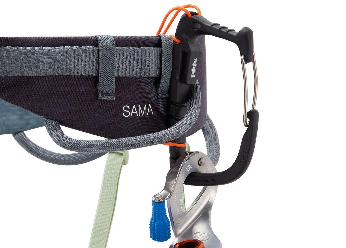 Petzl Sama Harness Grey - Close Up of Side with Carabiner Attachment