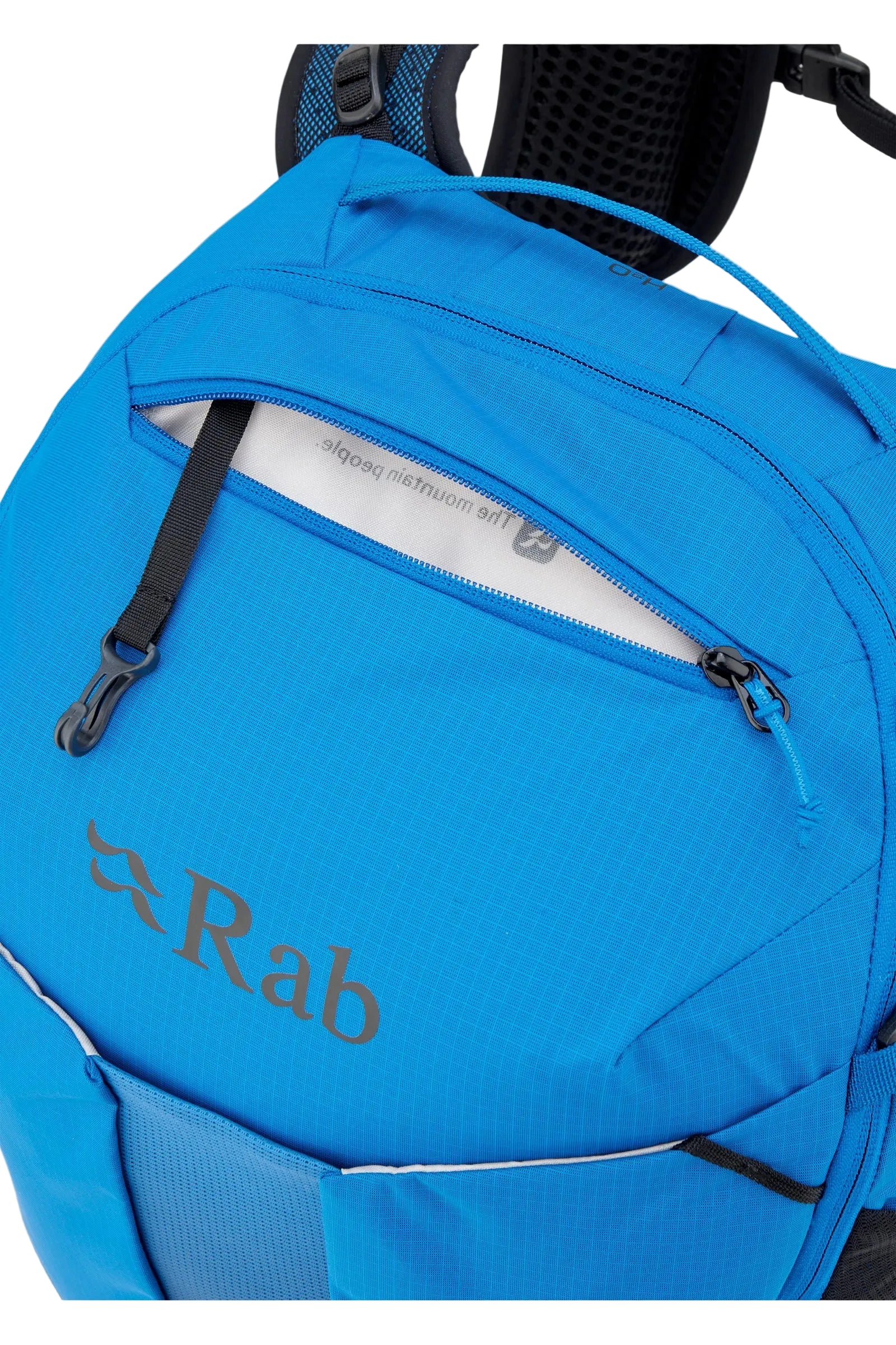 Rab Airox 24L Day Pack in Maya Blue/Black - Asymmetric Zip Detail