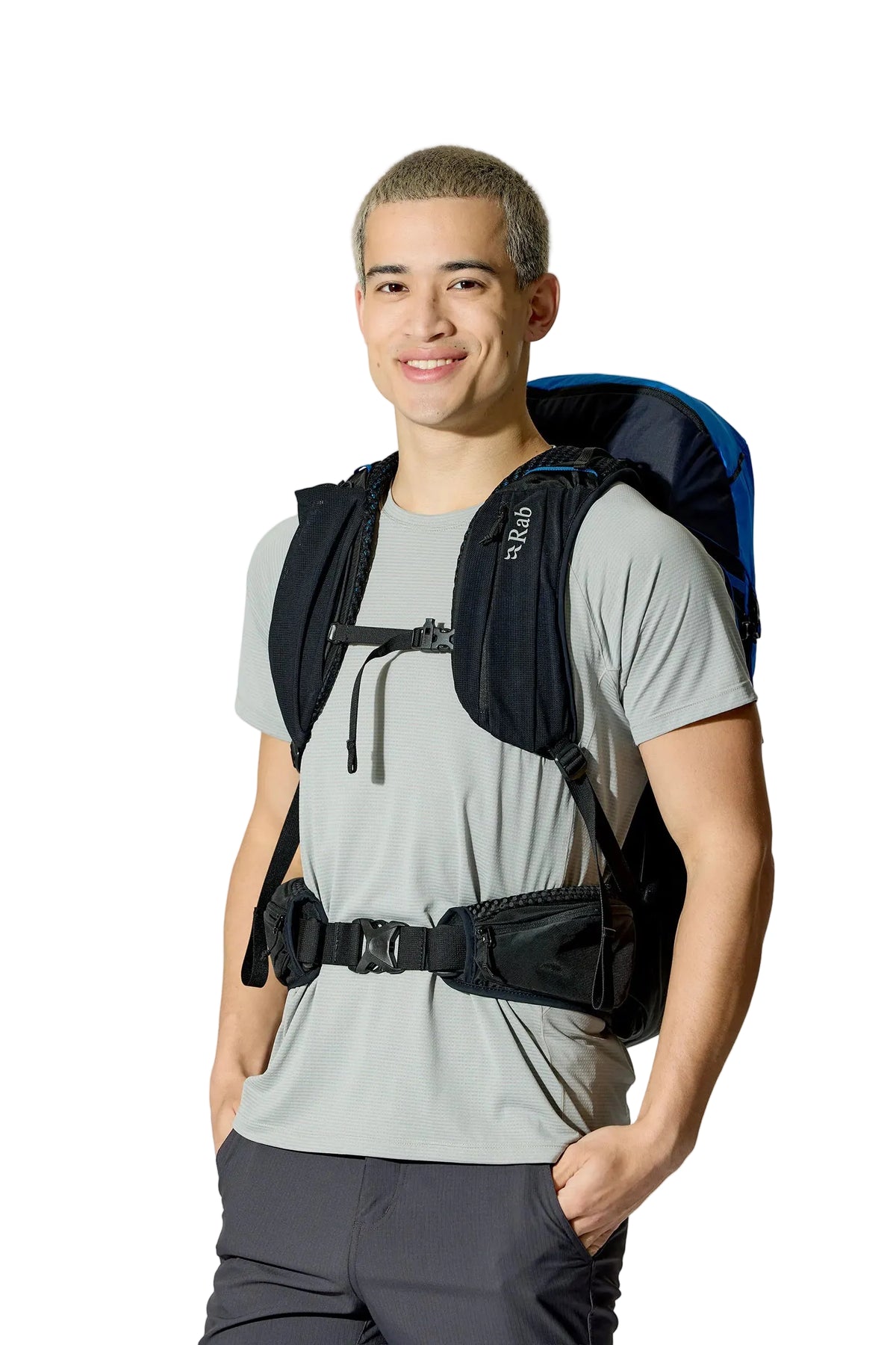 Rab Airox 30 Day Pack in Maya Blue/Black - Back View On Model