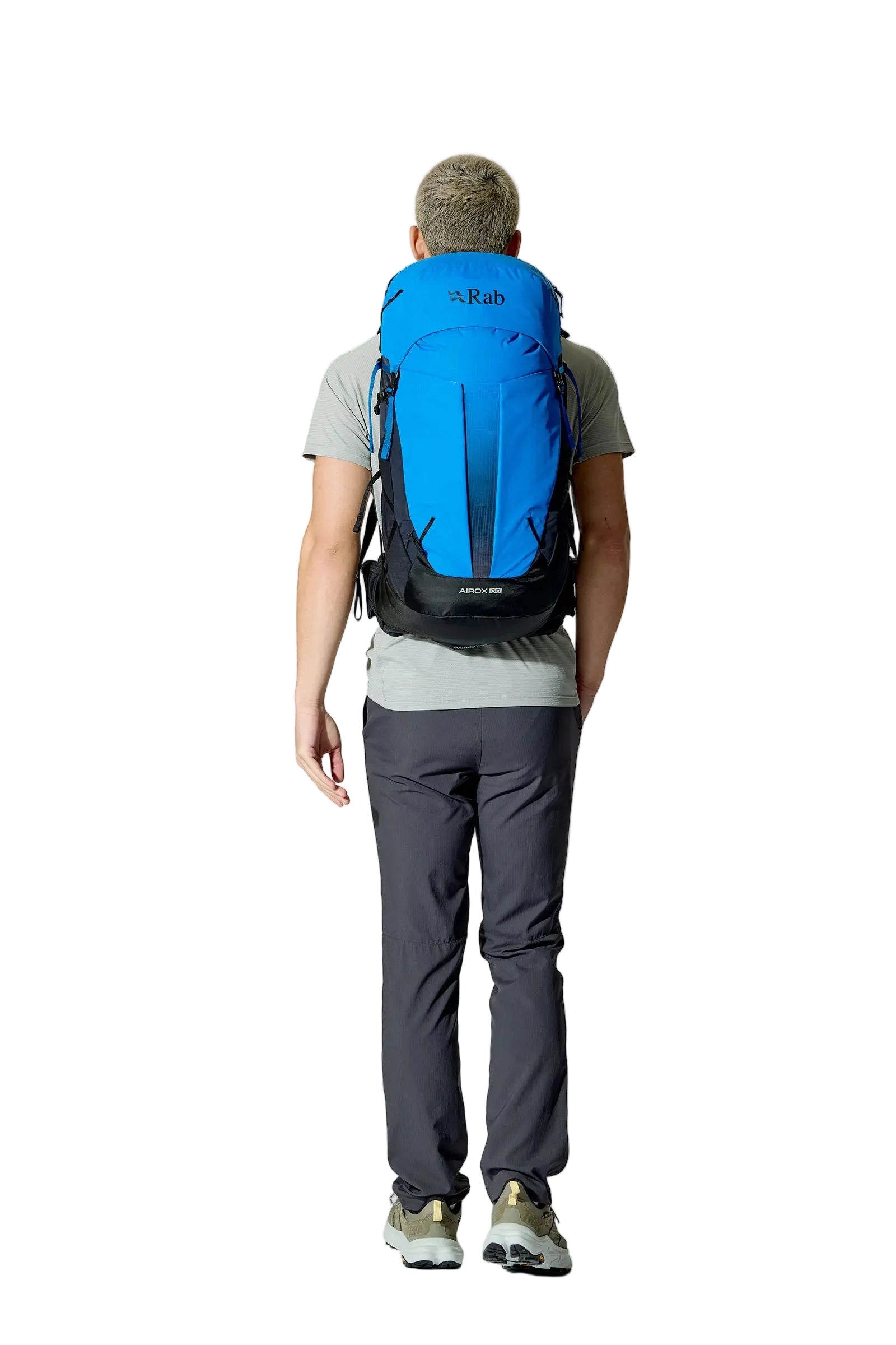 Rab Airox 30 Day Pack in Maya Blue/Black - Side View On Model 4