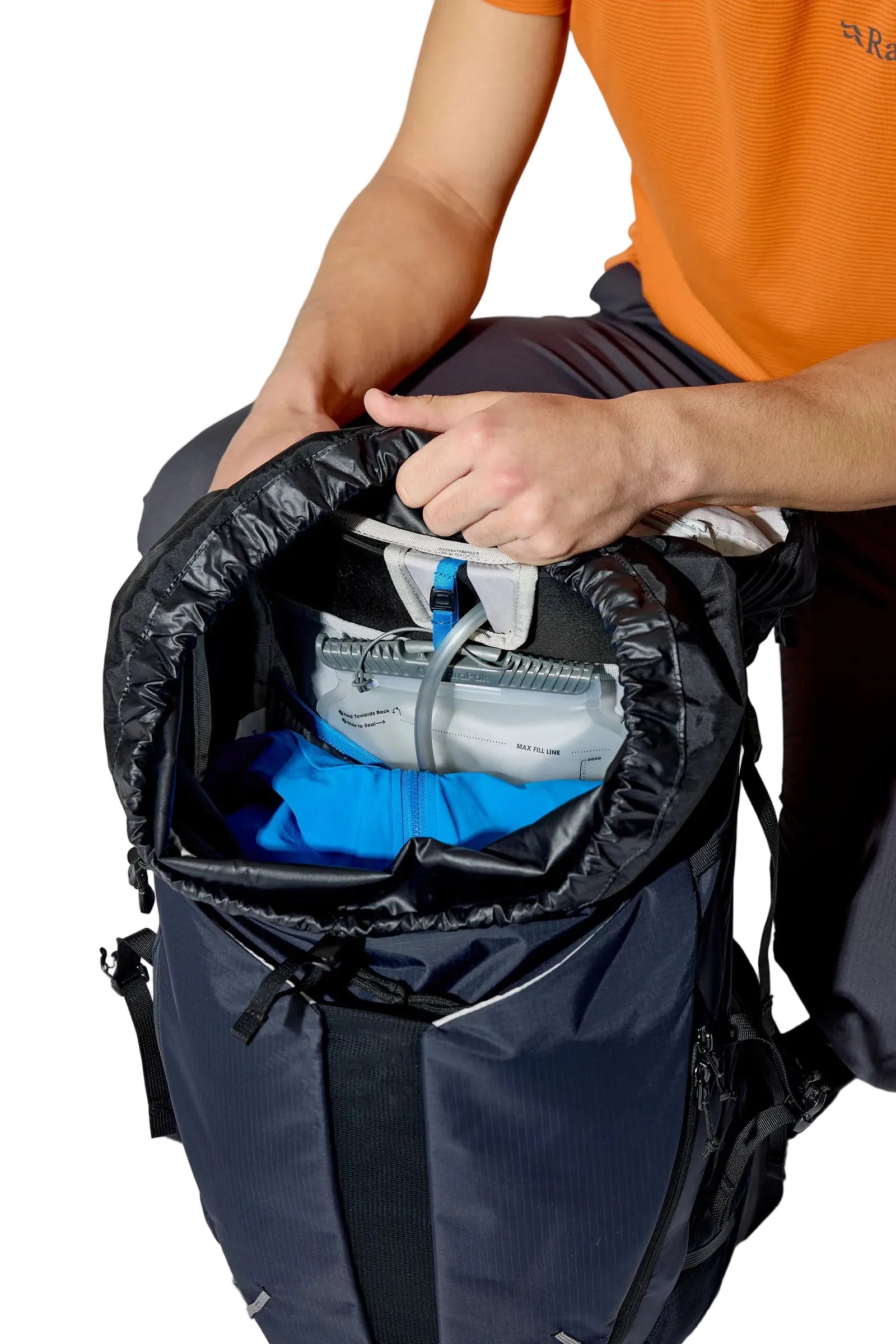 Rab Airox 36L Day Pack in Black - Lid Pocket Open