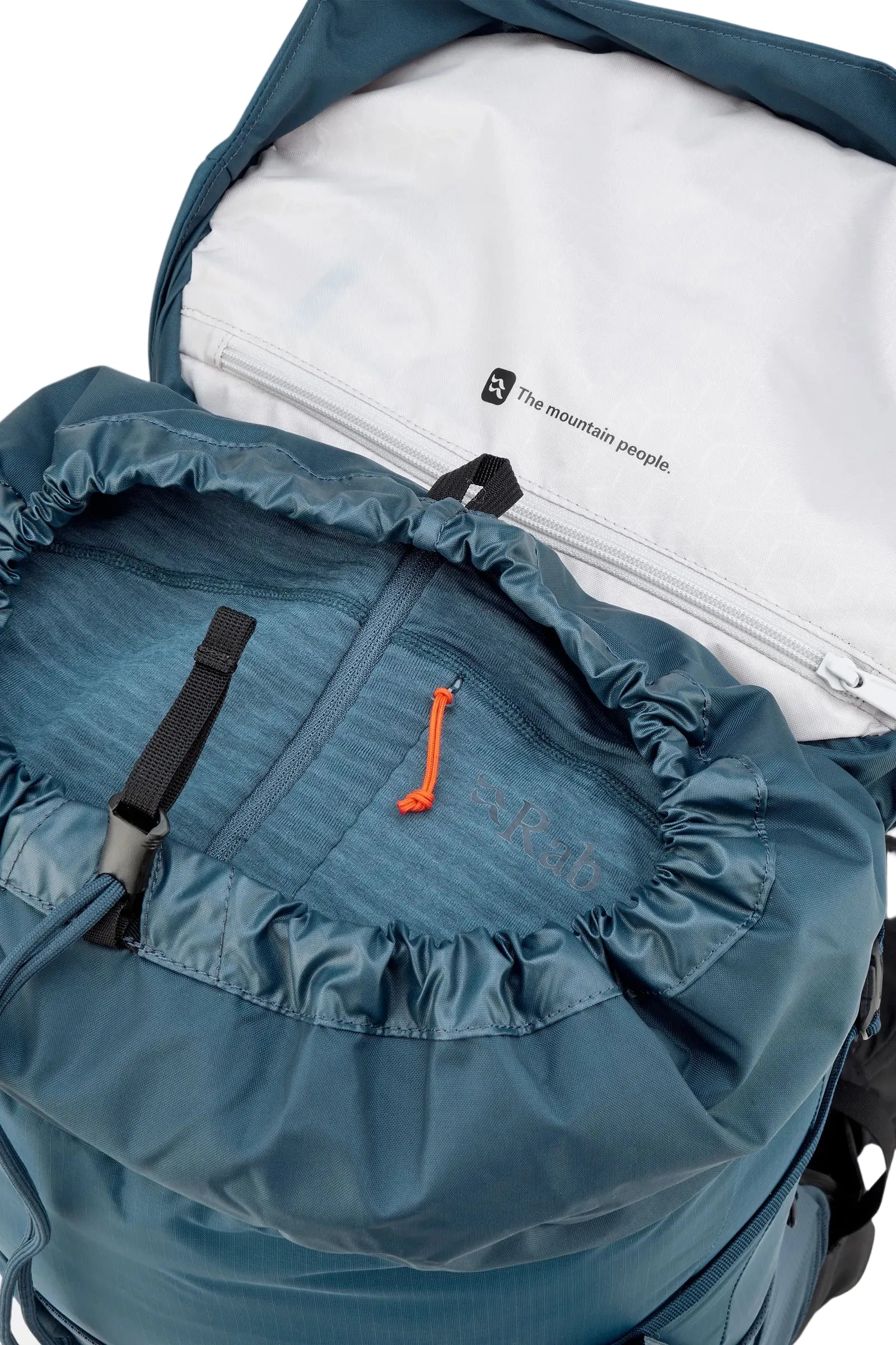 Rab Airox 36L Day Pack in Tempest Blue - Lid Compartment Open