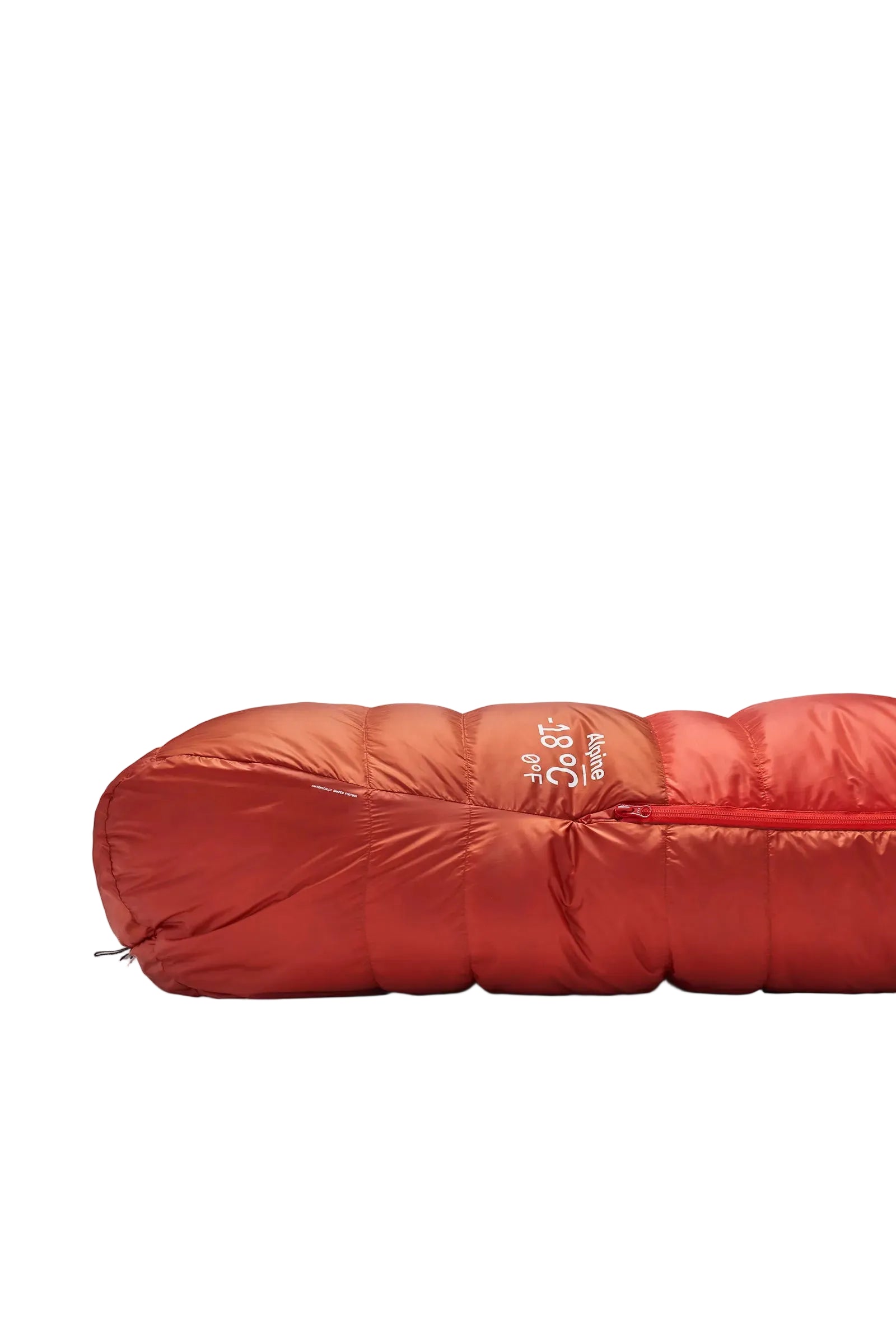Rab Alpine Down Sleeping Bag (0°C/32F) in Dark Horizon/Tuscan Red - packed size, side