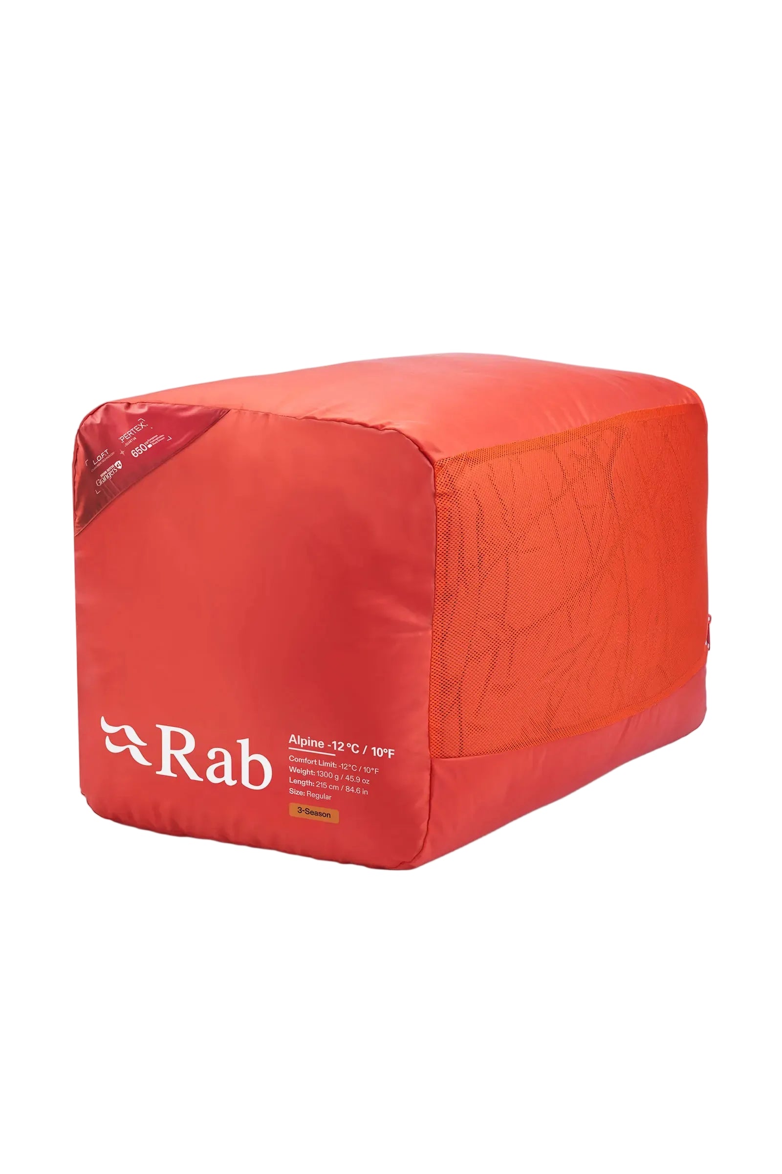 Rab Alpine Down Sleeping Bag (-12°C/10F) in Dark Horizon/Tuscan Red - packed in stuff sack