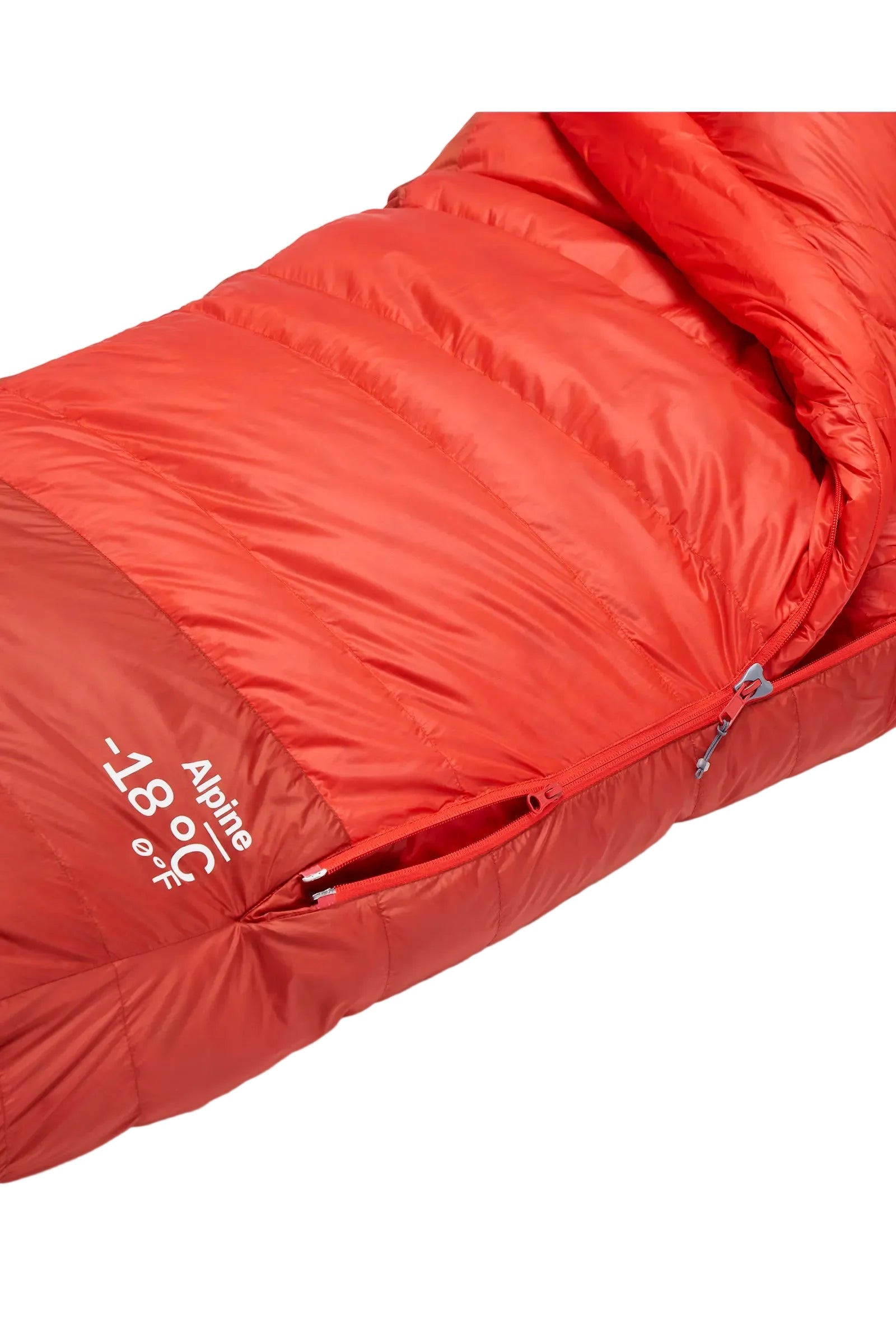Rab Alpine Down Sleeping Bag (-6°C/21F) in Dark Horizon/Tuscan Red - zip baffle detail