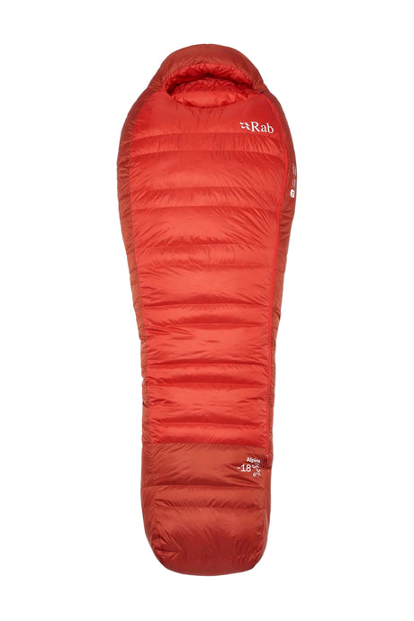 Rab Alpine Down Sleeping Bag (-18°C/0F) in Dark Horizon/Tuscan Red - Front, Flat Lay
