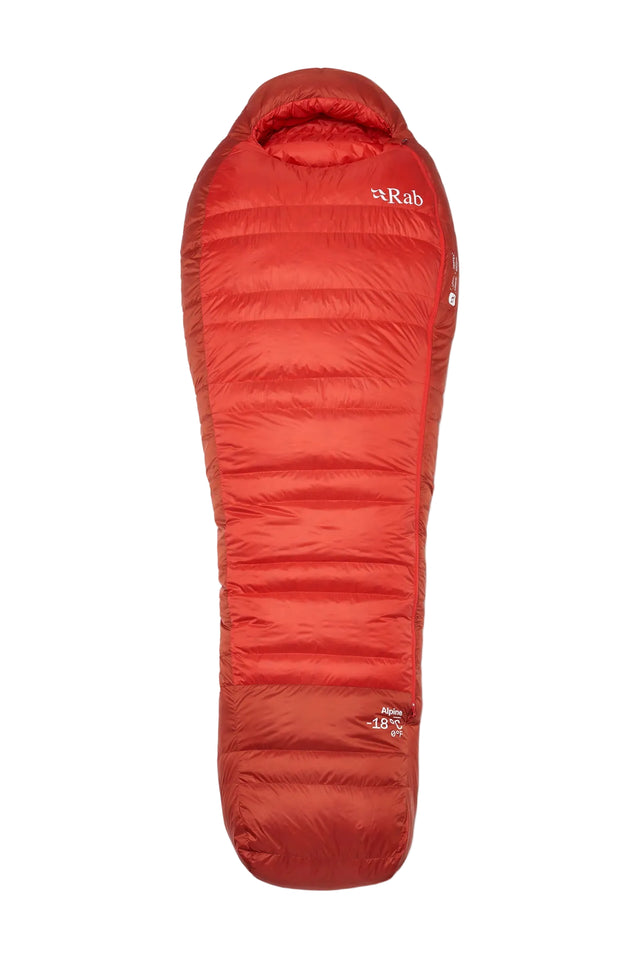 Rab Alpine Down Sleeping Bag (-18°C/0F) in Dark Horizon/Tuscan Red - Front, Flat Lay