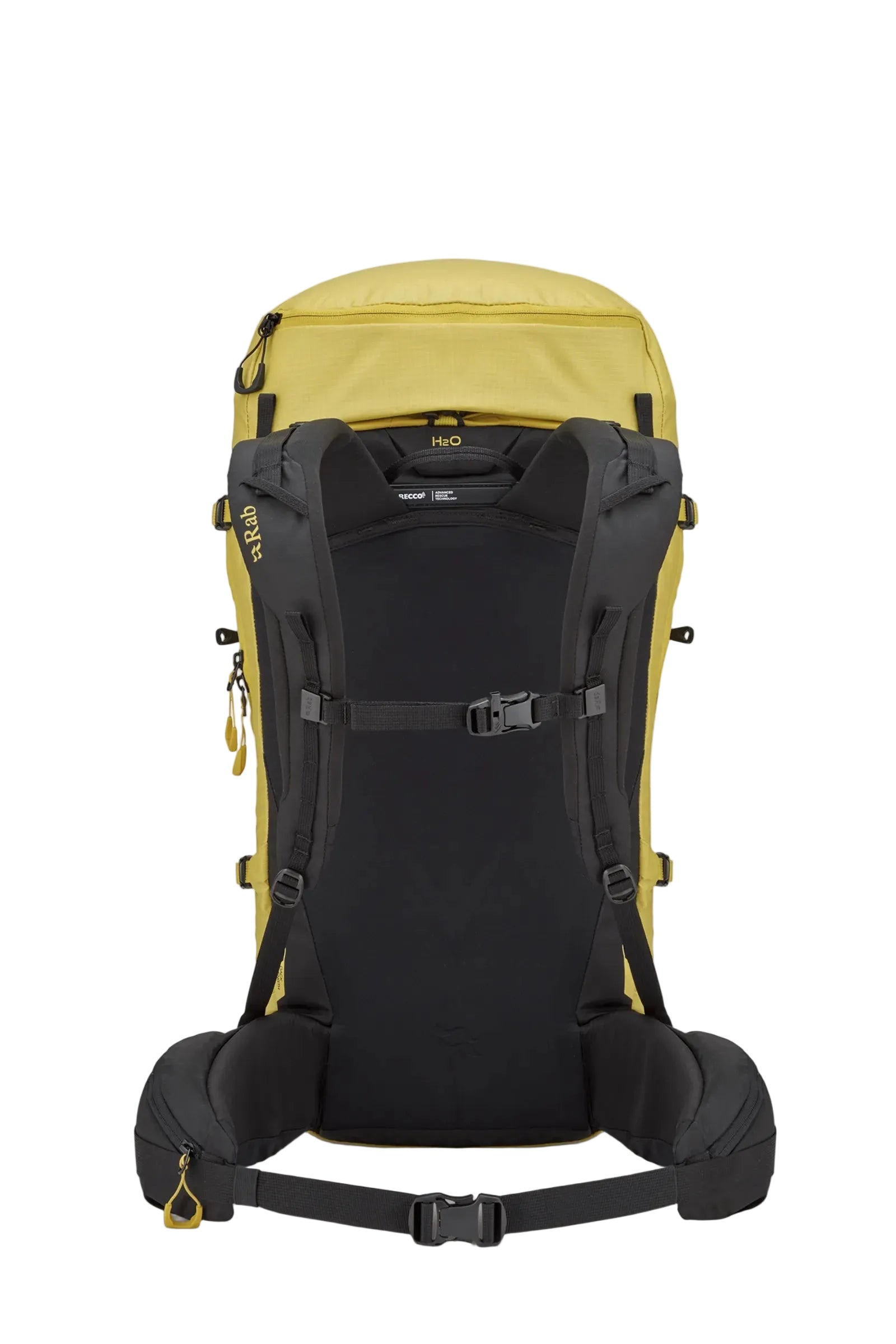 Rab Ascendor 35L Mountain Pack in Dark Pollen - Back System Detail
