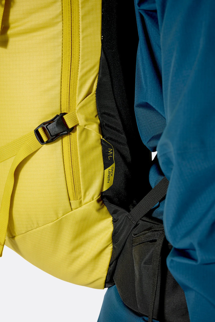 Rab Ascendor 35L Mountain Pack in Dark Pollen - Compression Strap Detail