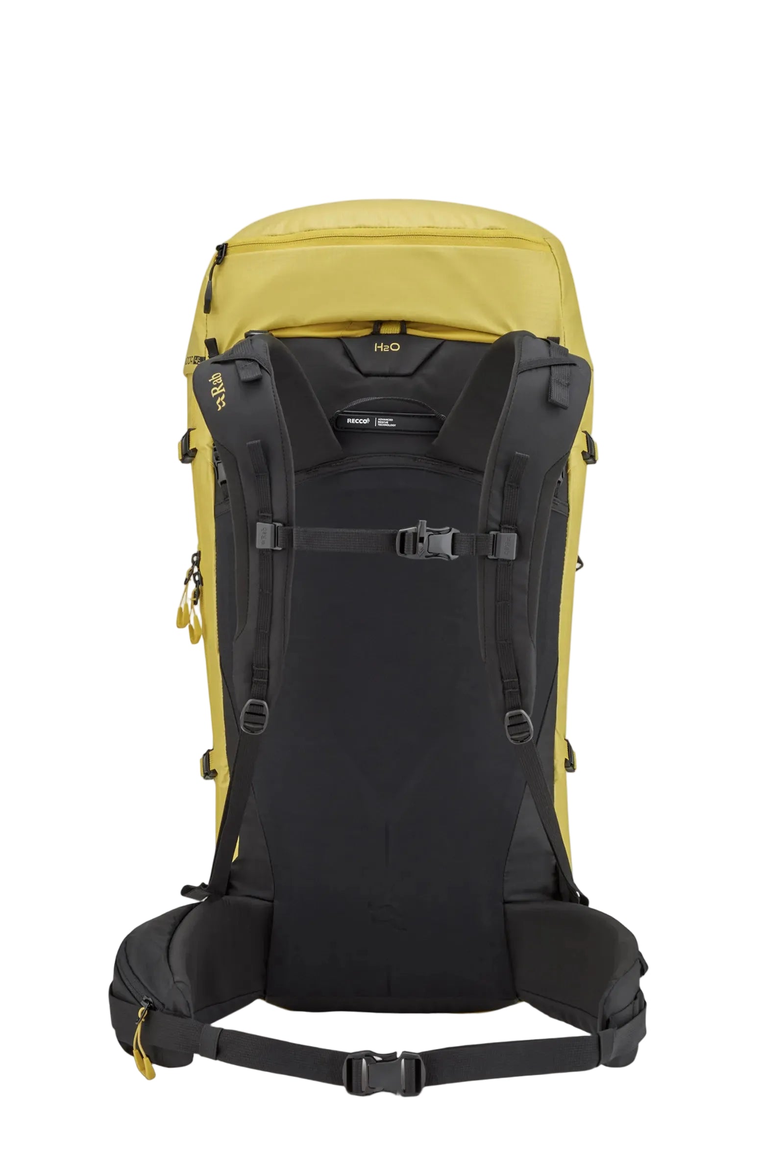 Rab Ascendor 45L Mountain Pack in Dark Pollen - Back System Detail