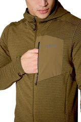 Rab Men's Ascendor Light Hoody in Oak - worn, detail 2