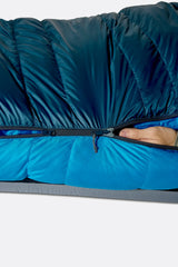 Rab Ascent Down Sleeping Bag (0°C/32F) in Tempest Blue/Maya Blue - Baffle Detail