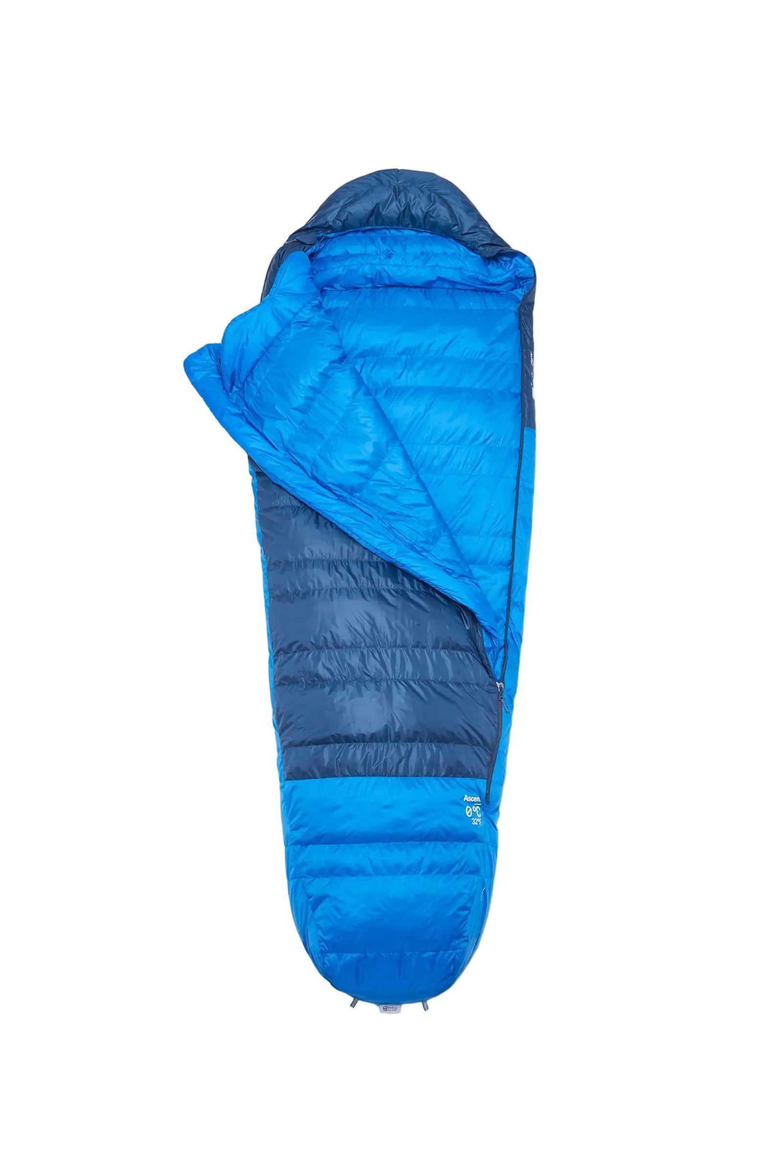 Rab Ascent Down Sleeping Bag (0°C/32F) in Tempest Blue/Maya Blue - Hood Detail