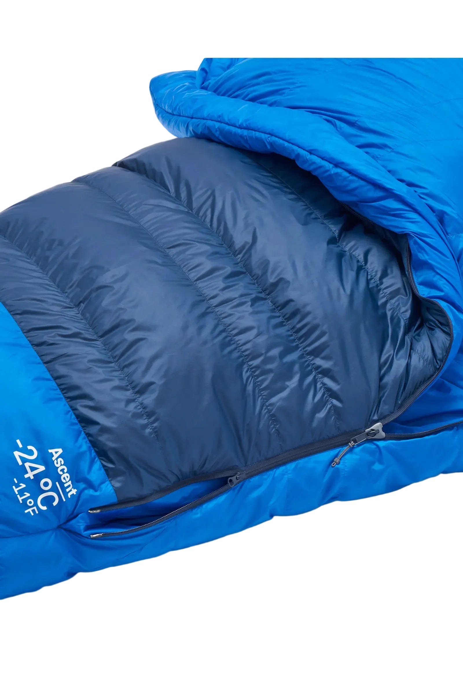 Rab Ascent Down Sleeping Bag (-24°C/-11F) in Tempest Blue/Maya Blue - Baffle Detail