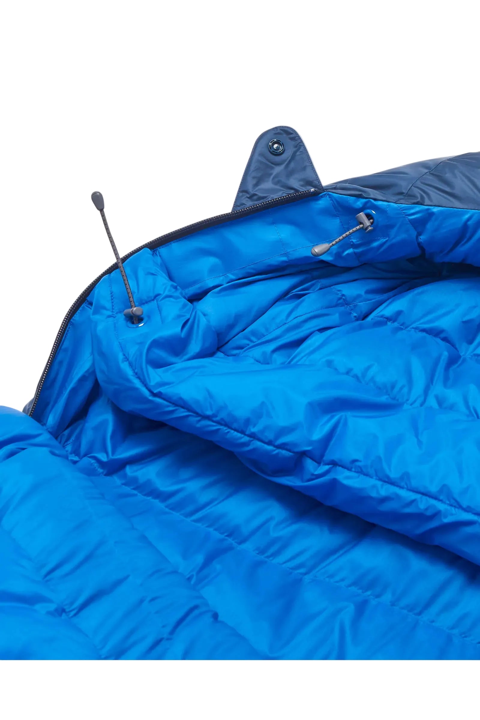 Rab Ascent Down Sleeping Bag (-24°C/-11F) in Tempest Blue/Maya Blue - Zip Detail
