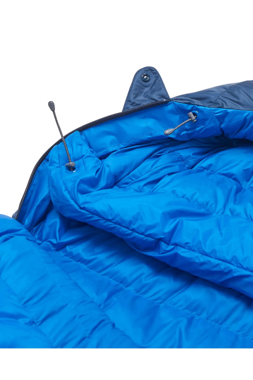 Rab Ascent Down Sleeping Bag (-24°C/-11F) in Tempest Blue/Maya Blue - Zip Detail