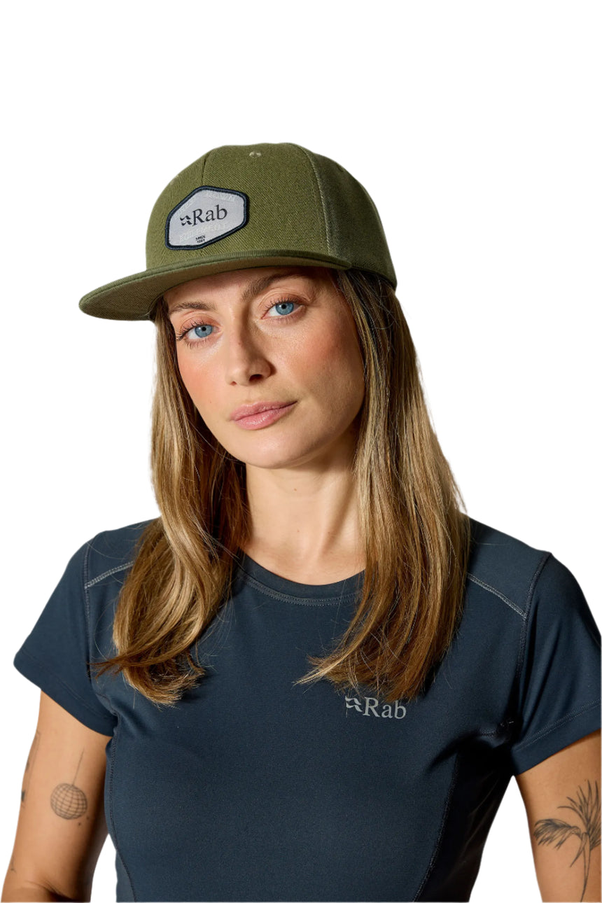 Rab Axion Badge Cap in Army/Light Khaki - front, worn