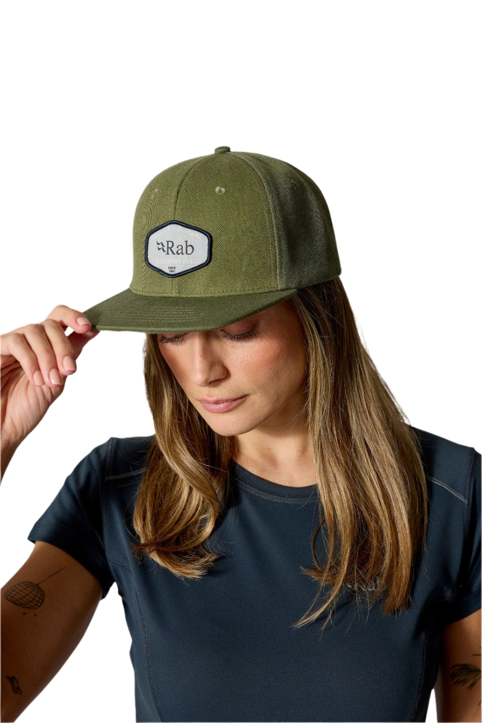 Rab Axion Badge Cap in Army/Light Khaki - side, worn