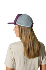 Rab Cirque Print Cap in Mulberry/Pewter - side, worn