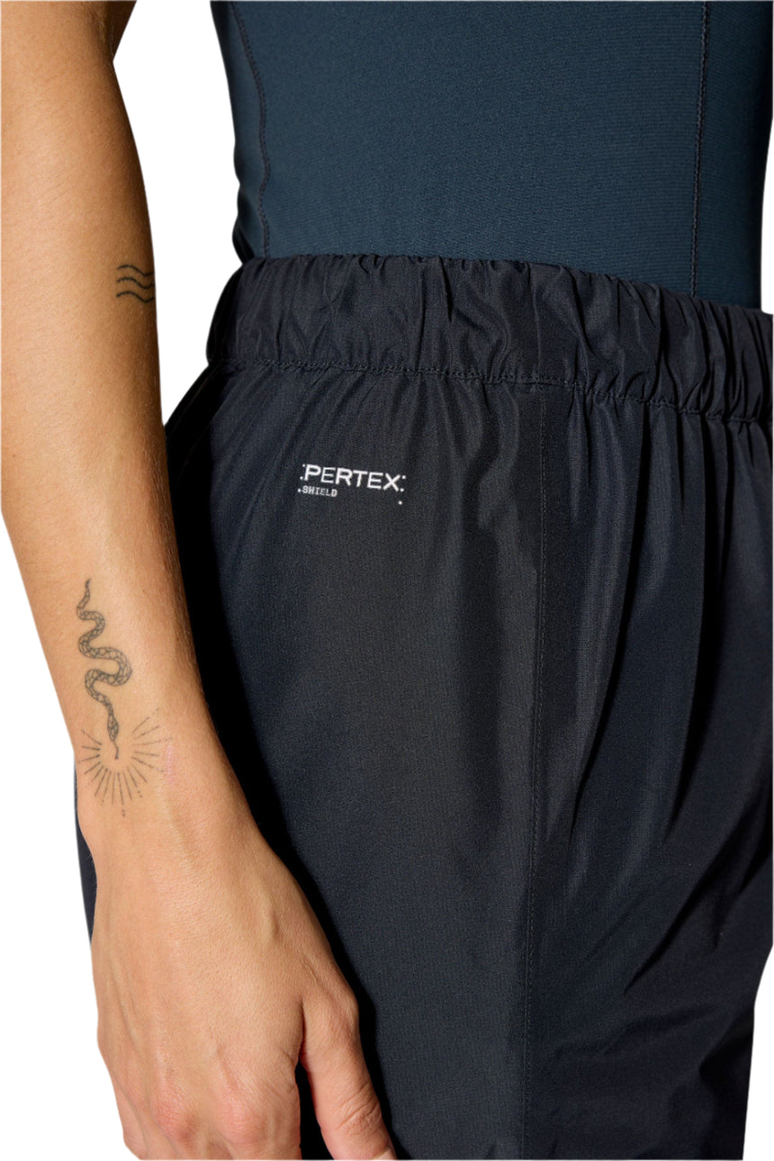 Rab Women's Downpour Waterproof Pants in Black - waistband adjustment detail, worn
