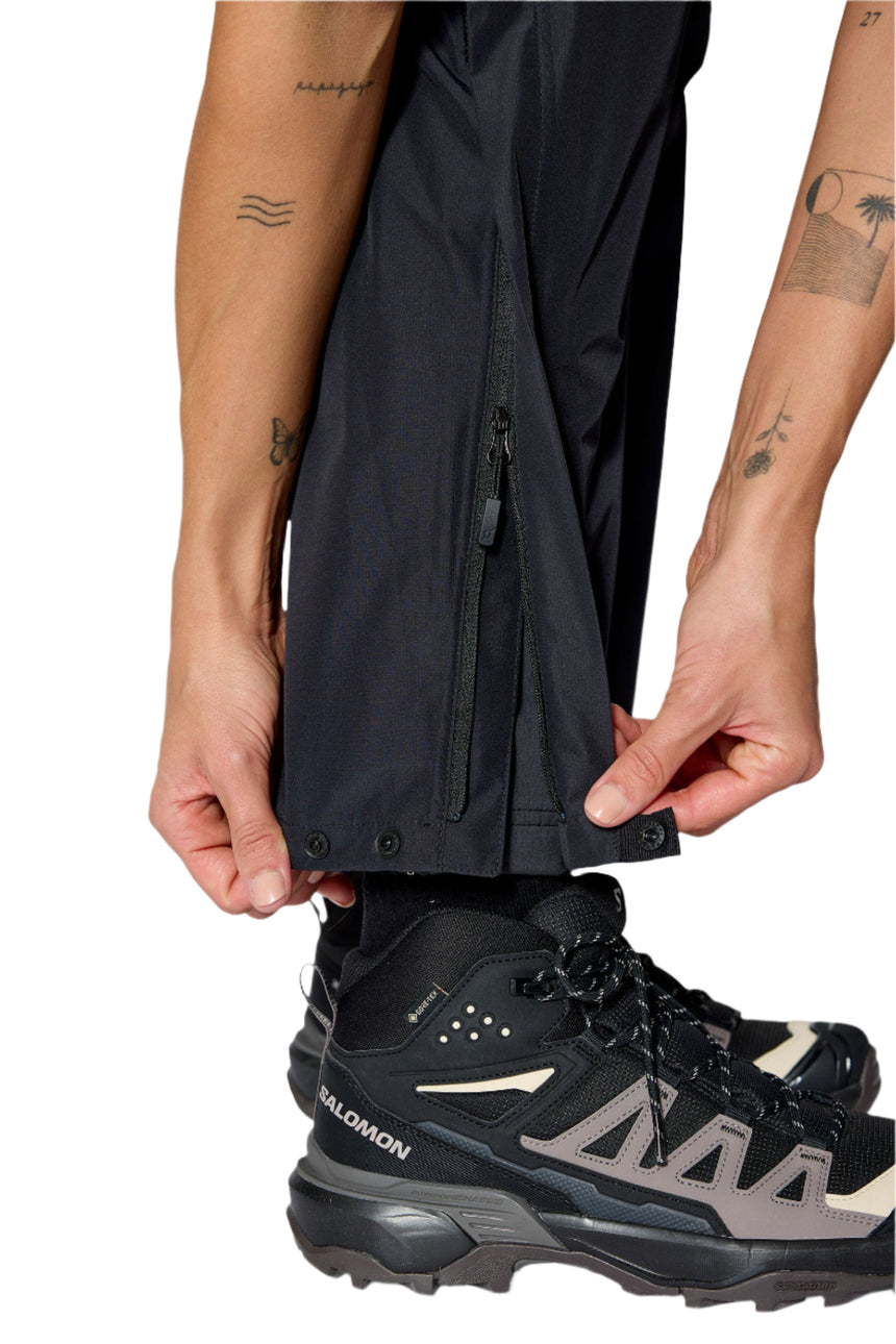 Rab Women's Downpour Waterproof Pants in Black - side zip detail, worn