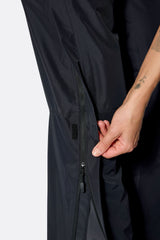 Rab Women's Downpour Waterproof Pants in Black - fabric detail, worn