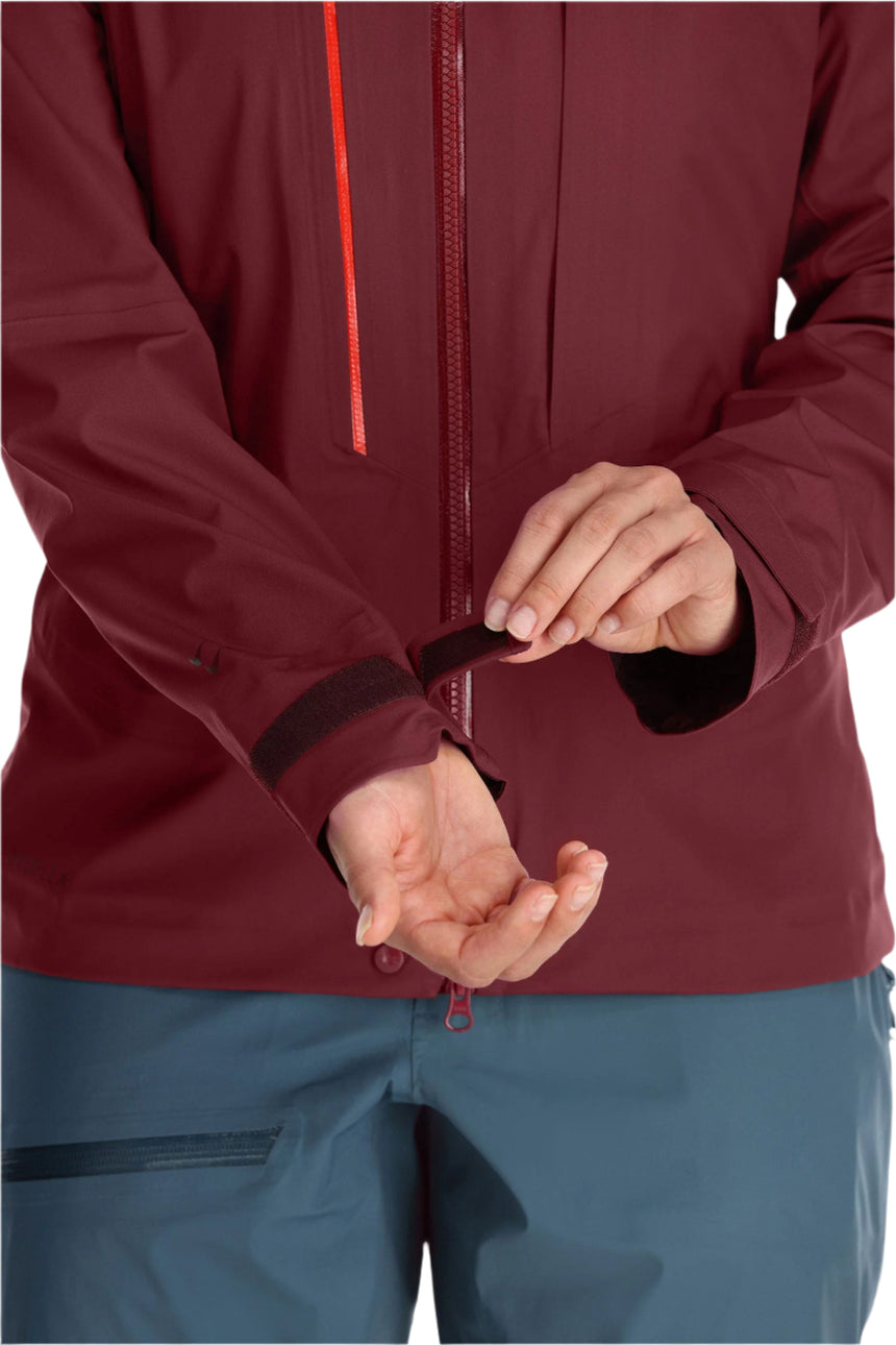 Rab Women's Khroma Kinetic Waterproof Ski Jacket in Deep Heather - cuff detail, worn