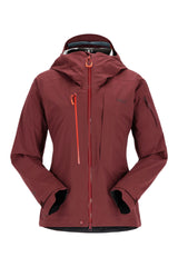Rab Women's Khroma Kinetic Waterproof Ski Jacket in Deep Heather - front, hood up