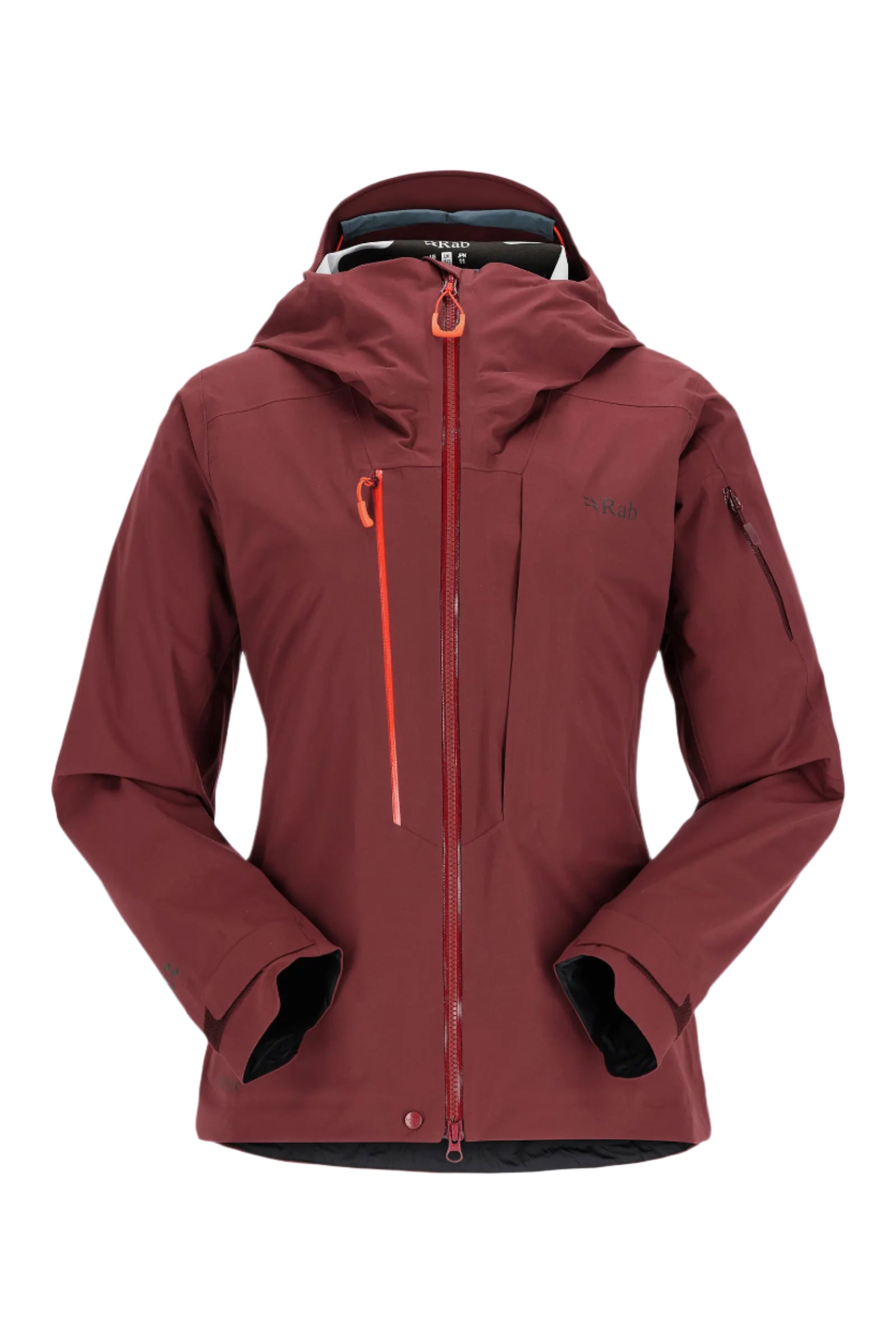 Rab Women's Khroma Kinetic Waterproof Ski Jacket in Deep Heather - front, hood up