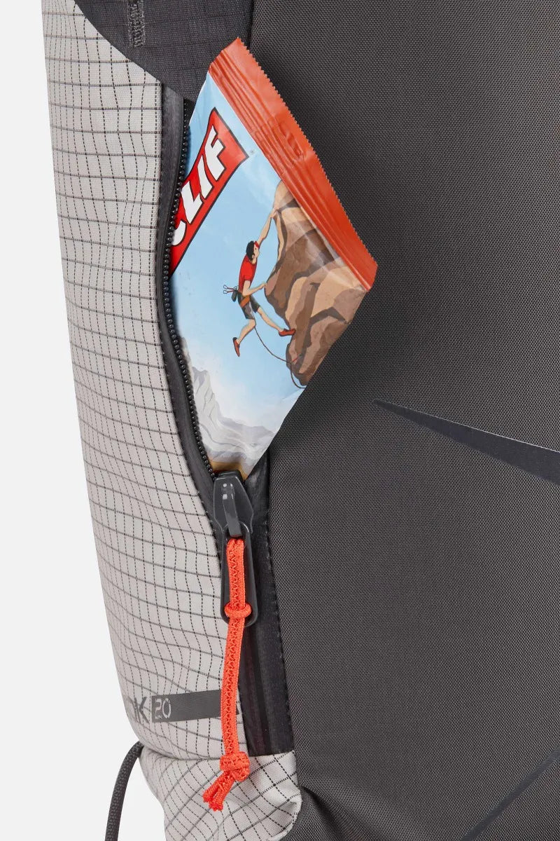 Rab Latok 20L Mountain Pack in Pewter/Graphene - Harness Pocket Detail