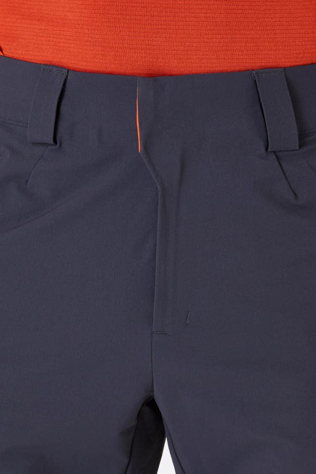 Rab Men's Ascendor AS Climbing Softshell Pants in Ebony - zip fly detail