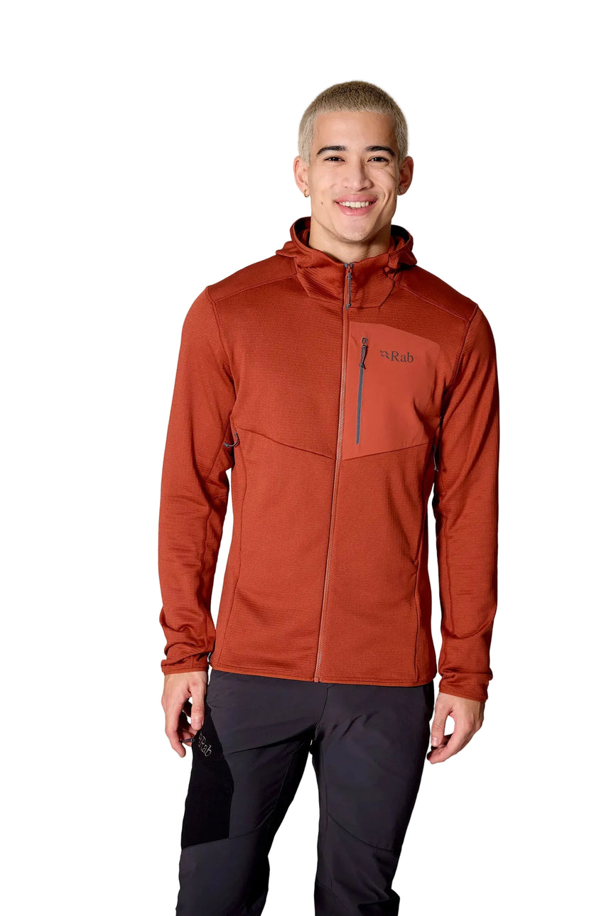 Rab Men's Ascendor Hoody in Tuscan Red - worn, upper body