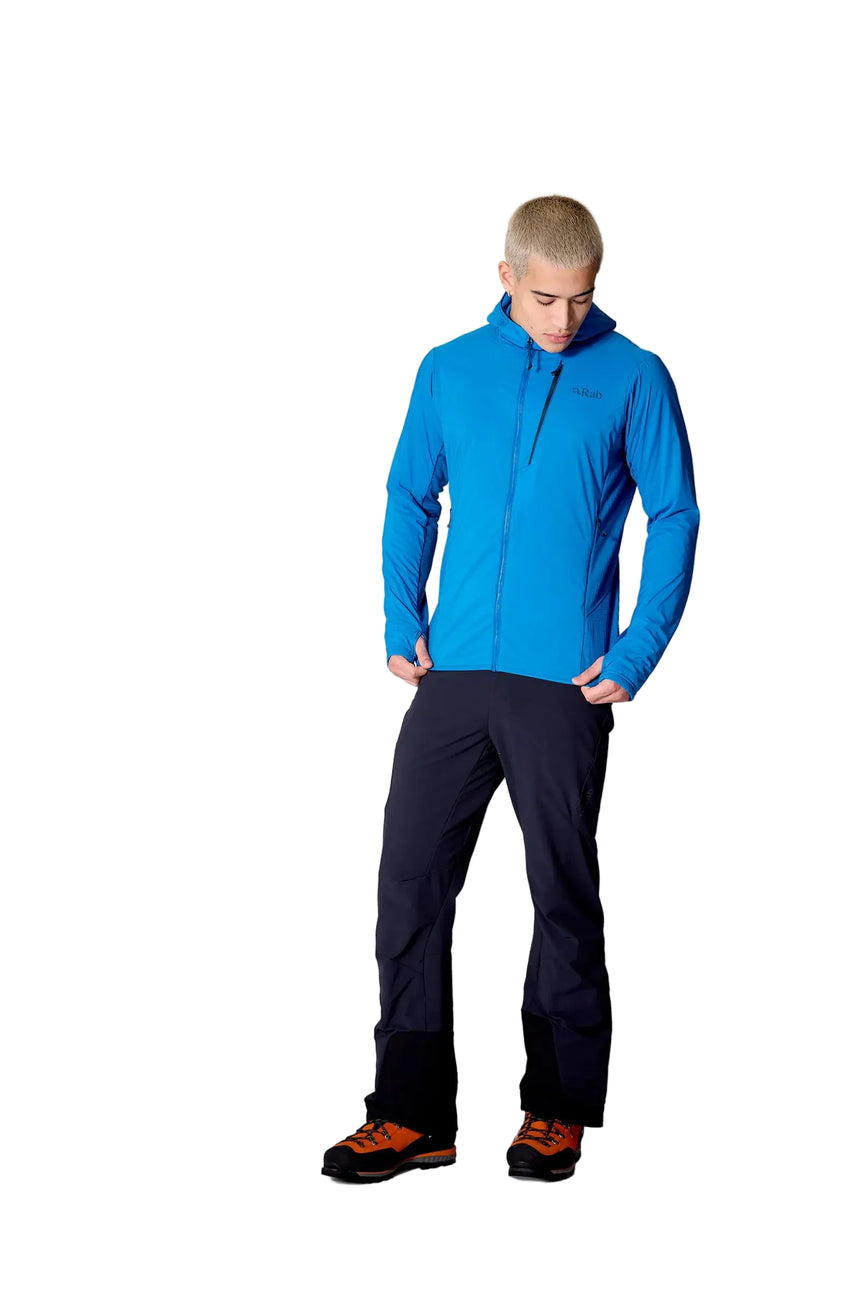 Rab Men's Ascendor Summit Hoody in Black - front, full length, worn