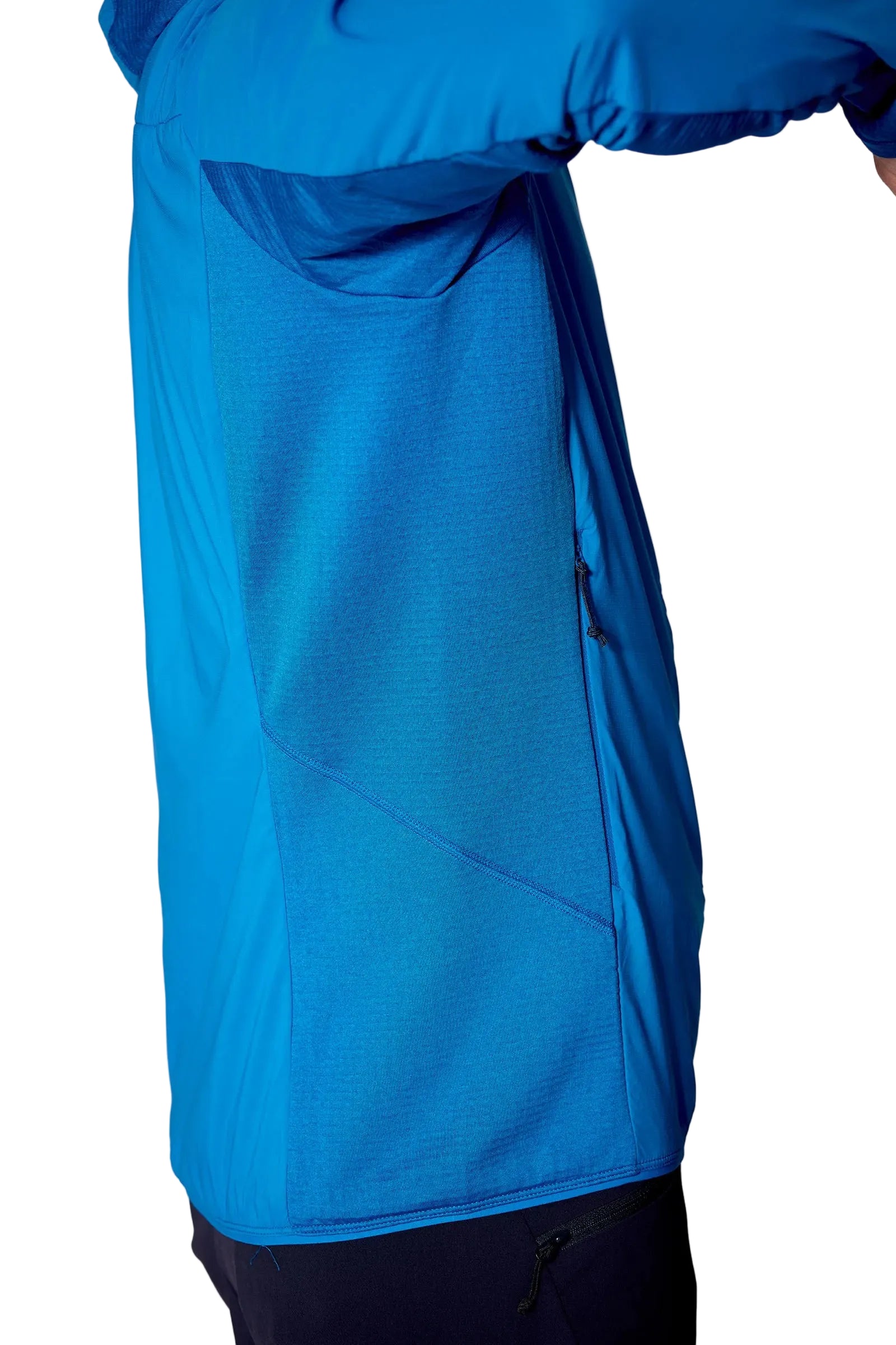 Rab Men's Ascendor Summit Hoody in Black - hip pocket detail, worn