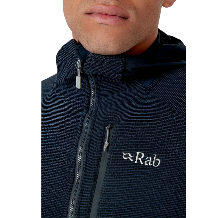 Rab Men's Capacitor Hoody in Graphene - chest zip detail