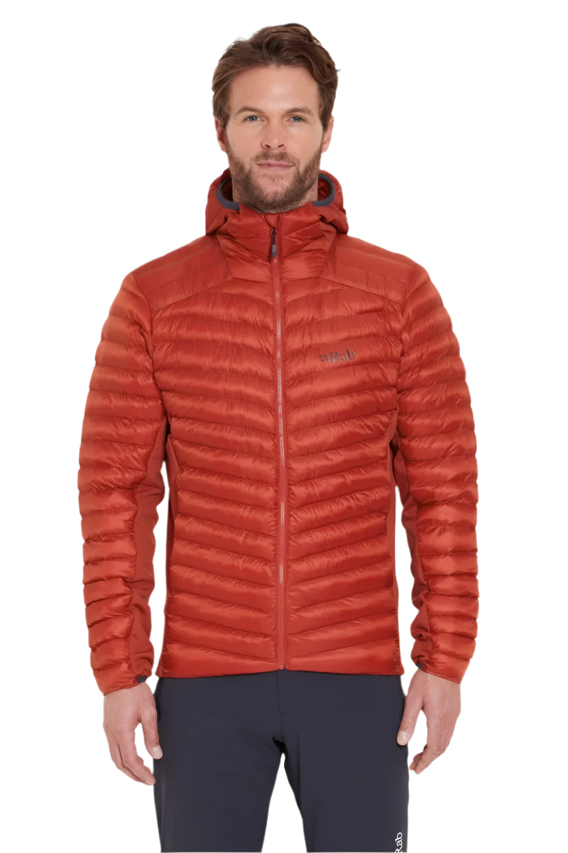 Rab Men's Cirrus Flex Insulated Hooded Jacket in Tuscan Red - worn