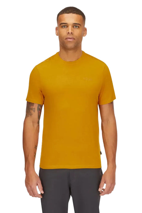 Rab Men's Crimp Logo Tee in Sahara - worn