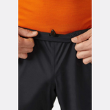 Rab Men's Downpour Eco Waterproof Full Zip Pants in Black - waistband detail, worn
