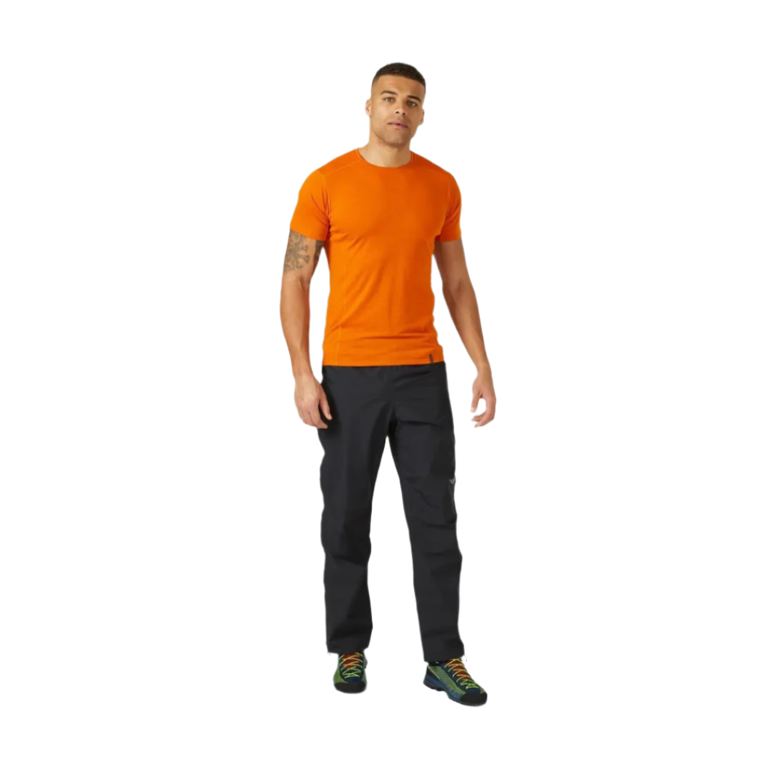 Rab Men's Downpour Eco Waterproof Full Zip Pants in Black - worn, front, full length