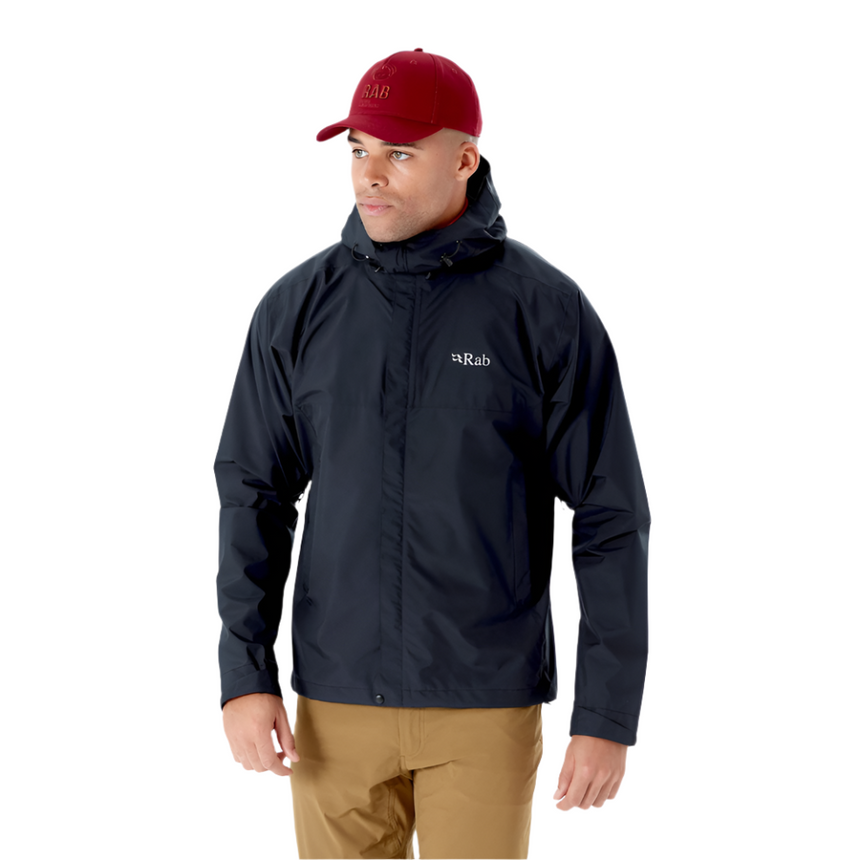 Rab Men's Downpour Eco Waterproof Jacket in Black - worn