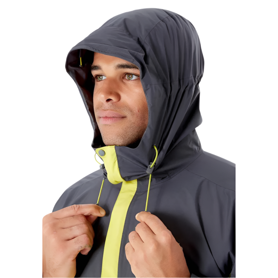Rab Men's Downpour Eco Waterproof Jacket in Graphene/Zest - hood detail