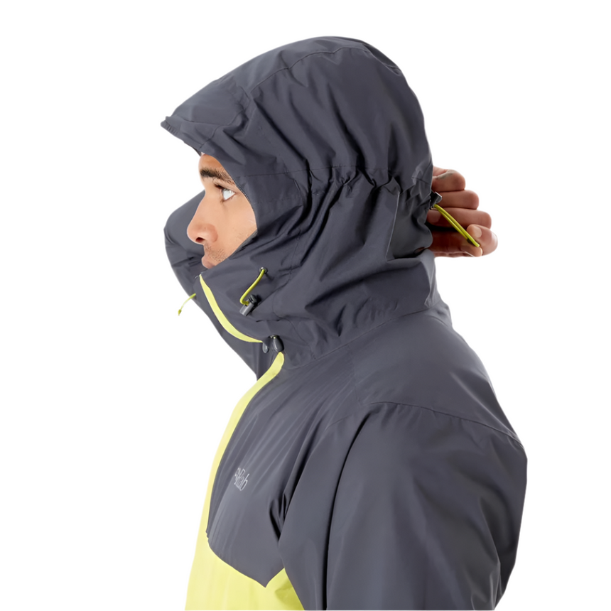 Rab Men's Downpour Eco Waterproof Jacket in Graphene/Zest - side, hood up