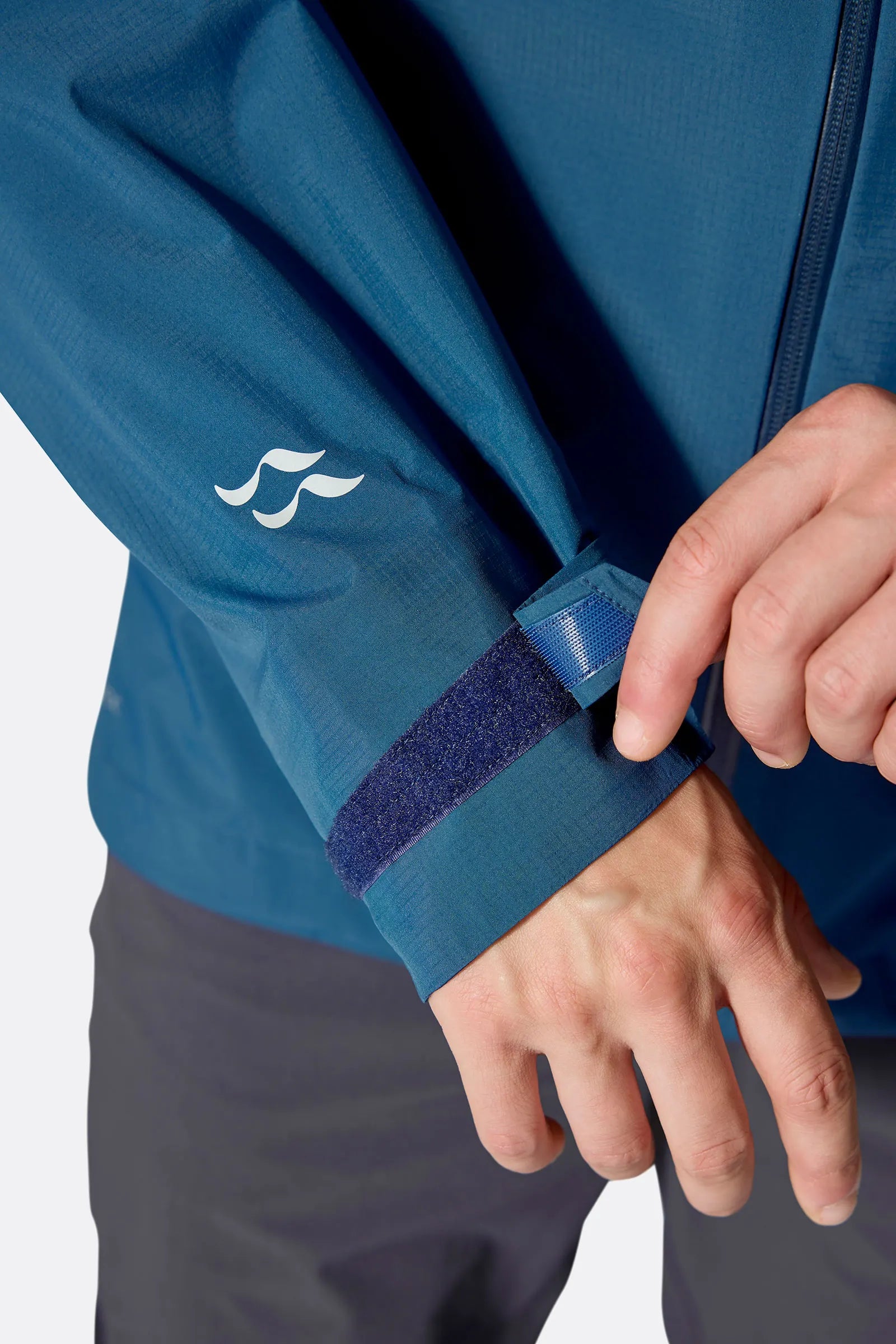 Rab Men's Downpour Mountain Waterproof Jacket in Tempest Blue - cuff detail