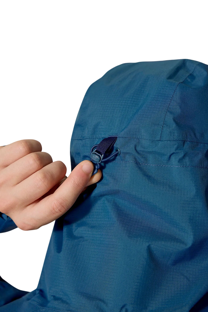 Rab Men's Downpour Mountain Waterproof Jacket in Tempest Blue - hood drawcord detail
