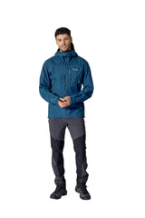 Rab Men's Downpour Mountain Waterproof Jacket in Tempest Blue - worn, front