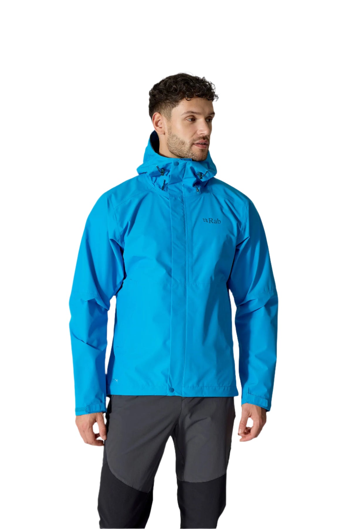 Rab Men's Downpour Waterproof Jacket in Maya Blue - worn, front