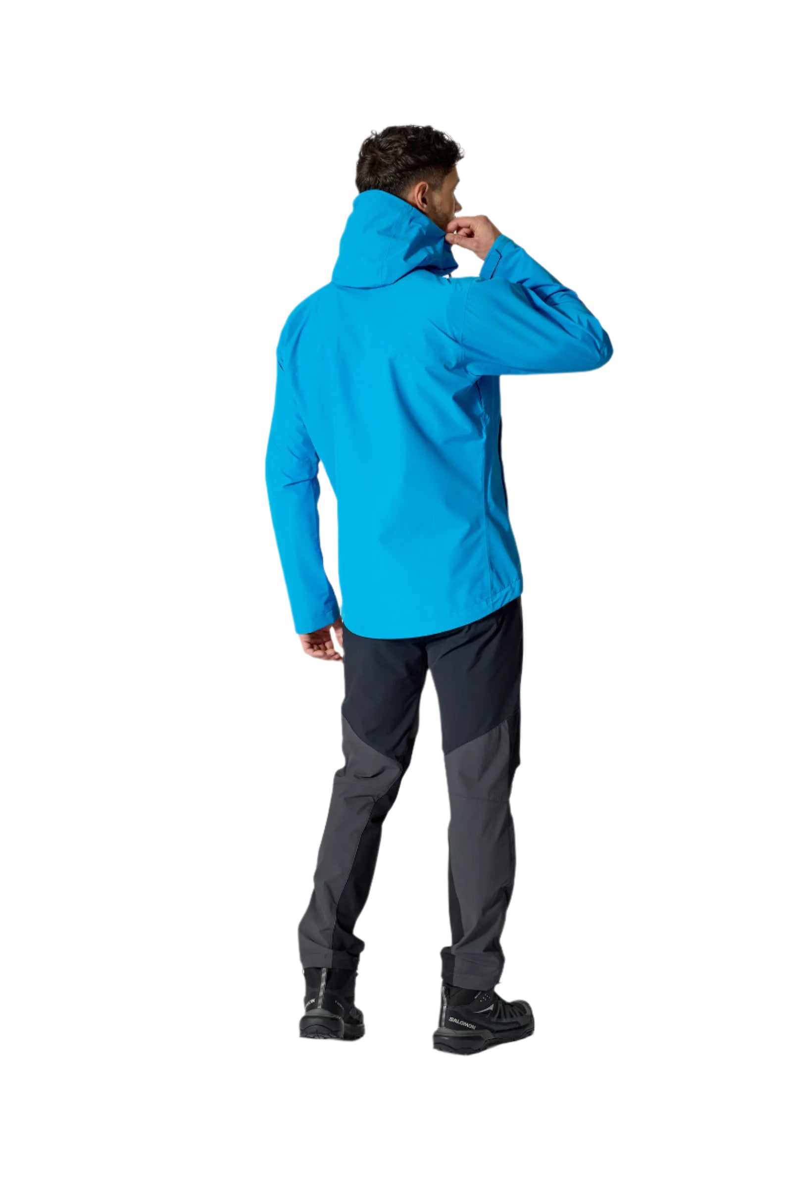 Rab Men's Downpour Waterproof Jacket in Maya Blue - worn, walking, side